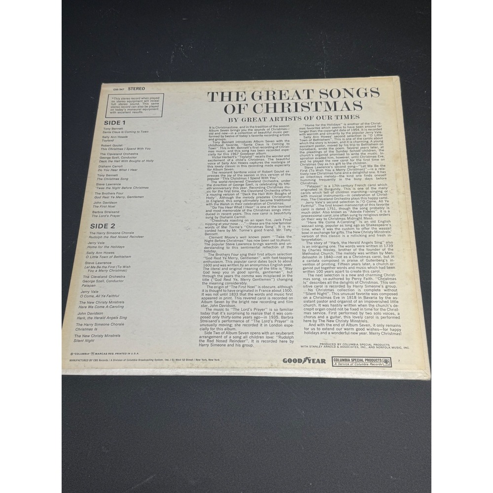 Great Songs of Christmas Album Seven Vinyl LP Goodyear Limited Edition CSS 547 - Picture 6 of 16